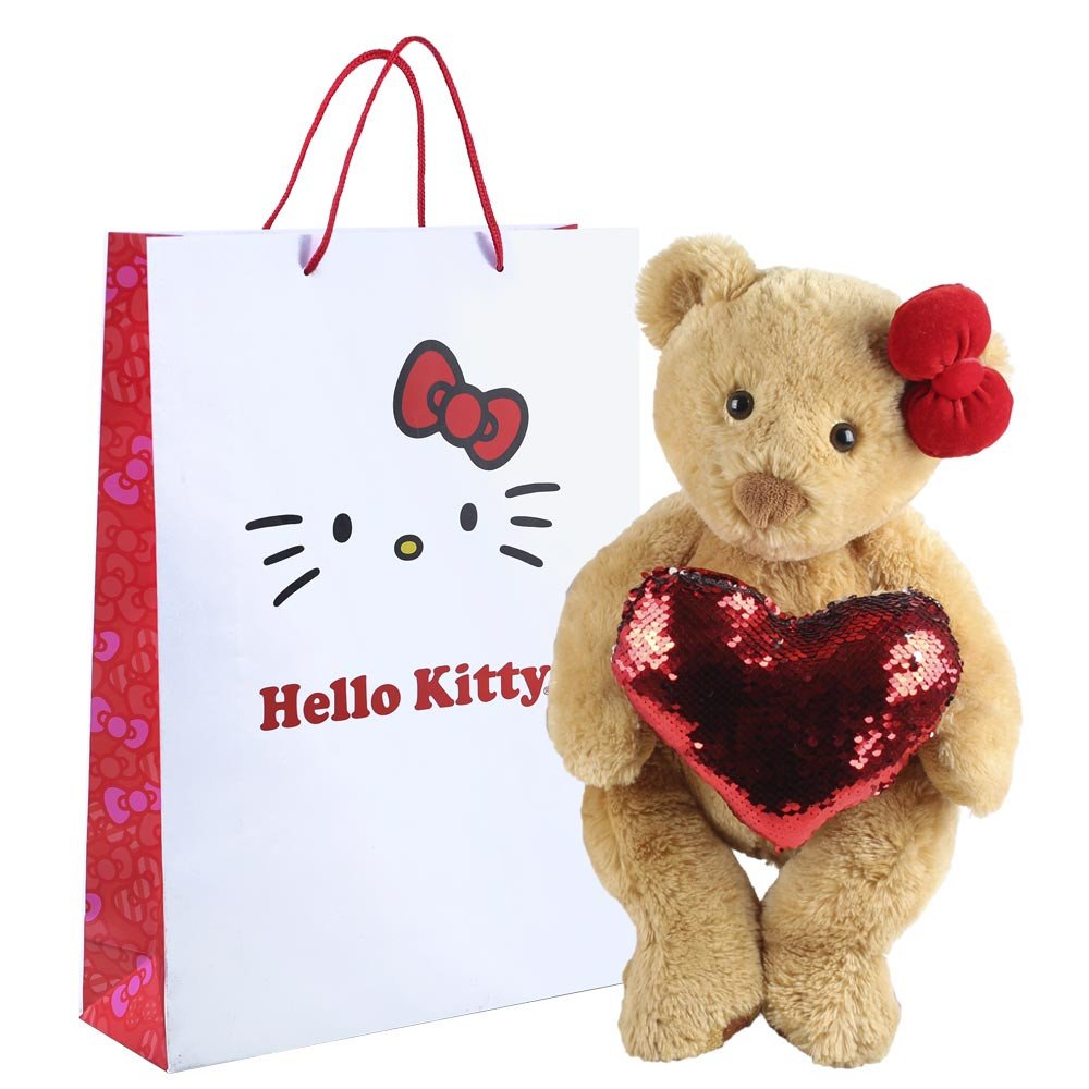 Huguette con corazón brillante y lazo rojo en bolsa línea lazos de Hello Kitty Rosatel