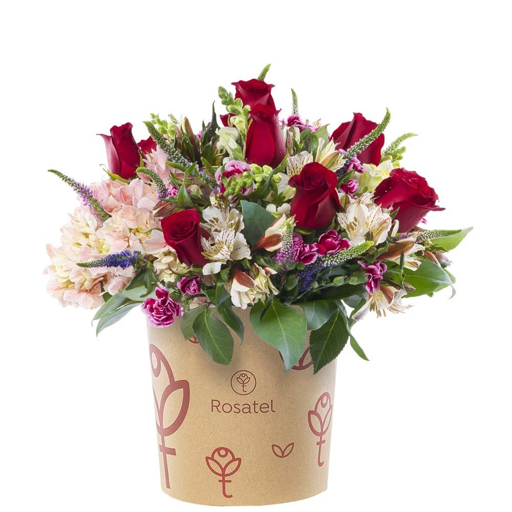 Sombrerera 3R Natural Grande con 10 Rosas y Flores Rosatel