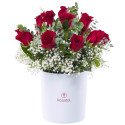 Sombrerera Blanca Grande con 15 Rosas y Flores Rosatel