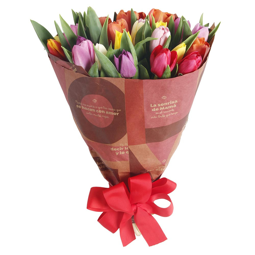 descuento Ideal discreción Ramo mensajes para mamá con 25 tulipanes de colores Rosatel Arequipa