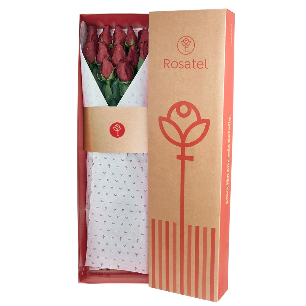 Caja Natural Rosatel con 12 Rosas Rojas Rosatel