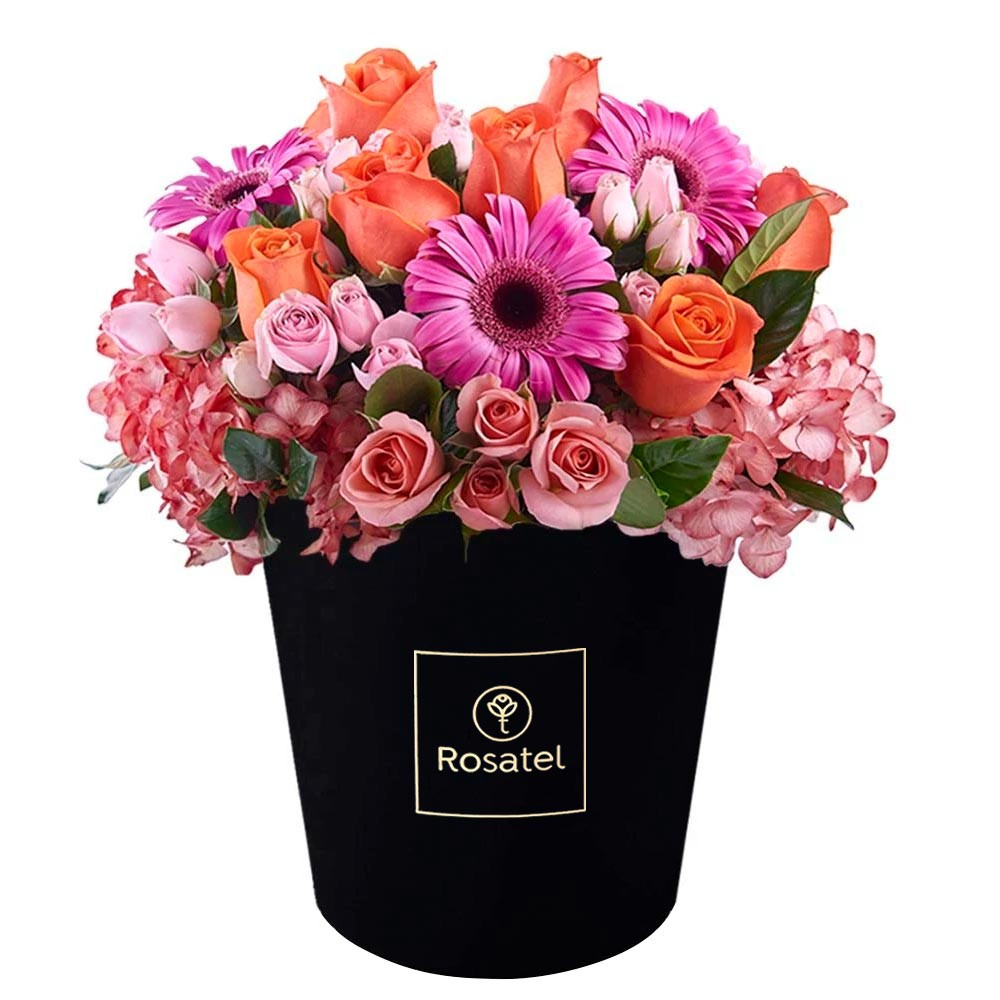 Sombrerera Negra Grande con Rosas y Flores Rosatel