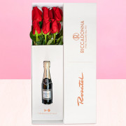 Caja Rosatel con 6 Rosas Rojas y Riccadonna Asti 200 ml.