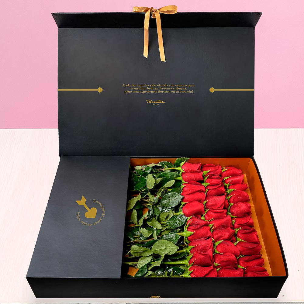Florería a domicilio caja prime Rosatel 30 rosas rojas Rosatel