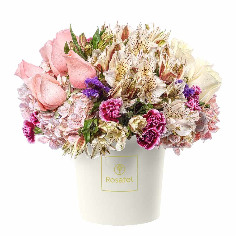 Sombrerera Crema Mediana con Rosas y Flores Rosatel Rosatel