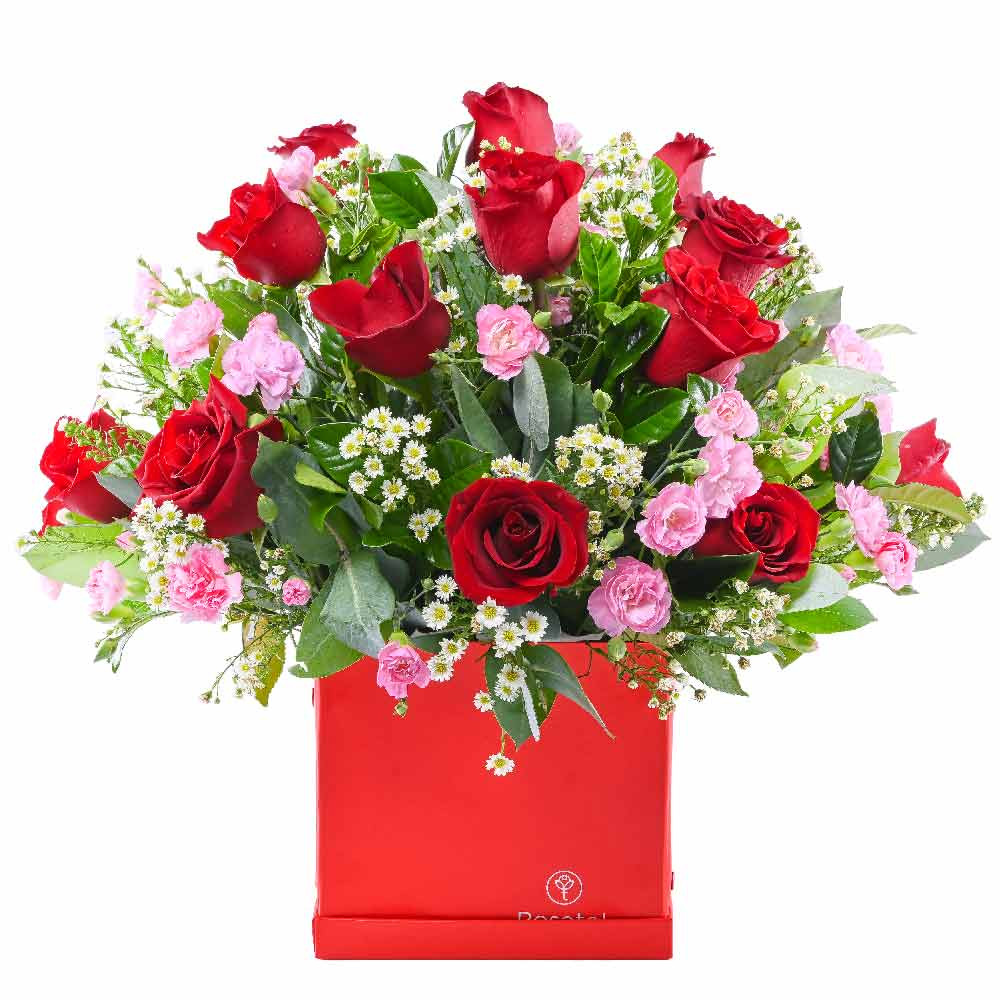 Sombrerera Roja Cuadrada Rosas y Flores Rosatel