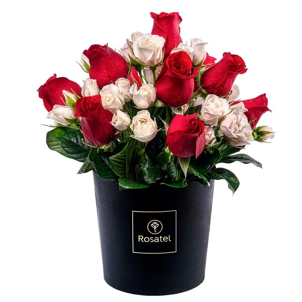 Sombrerera Negra Grande con 15 Rosas y Mini Rosas Rosatel