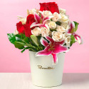 Sombrerera Crema Mediana con Rosas y Flores Variadas Rosatel