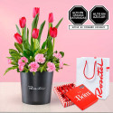 Arreglo con tulipanes y chocolates para regalar Cacaosuyo Rosatel
