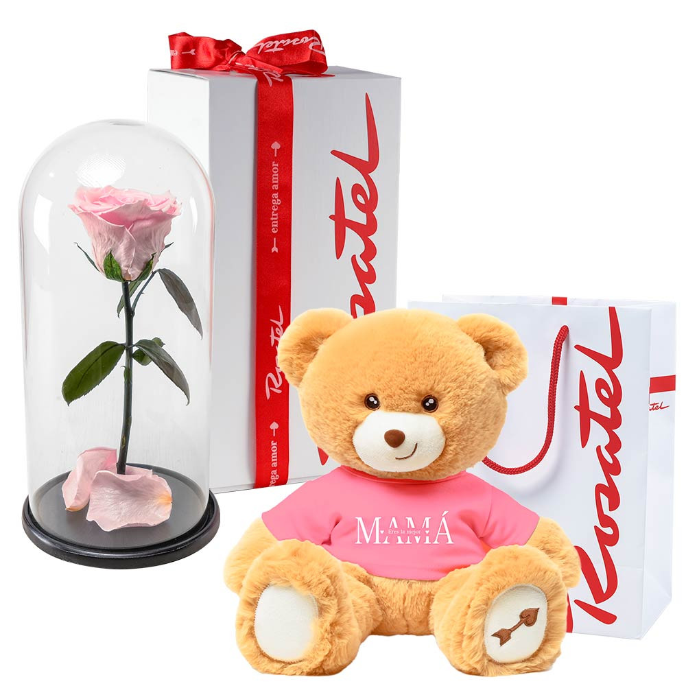 Regalos rosa encantada rosada y peluche Hugo eres la mejor mamá Rosatel