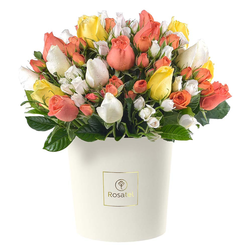 Sombrerera crema Grande con 20 Rosas y Mini Rosas Rosatel