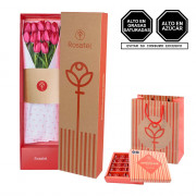 Caja Natural 12 Tulipanes y Chocolates Cacaosuyo
