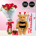 Ramo de rosas peluche Hugo y chocolates para regalar Rosatel