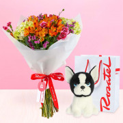 Ramo de Flores y Peluche Perrito