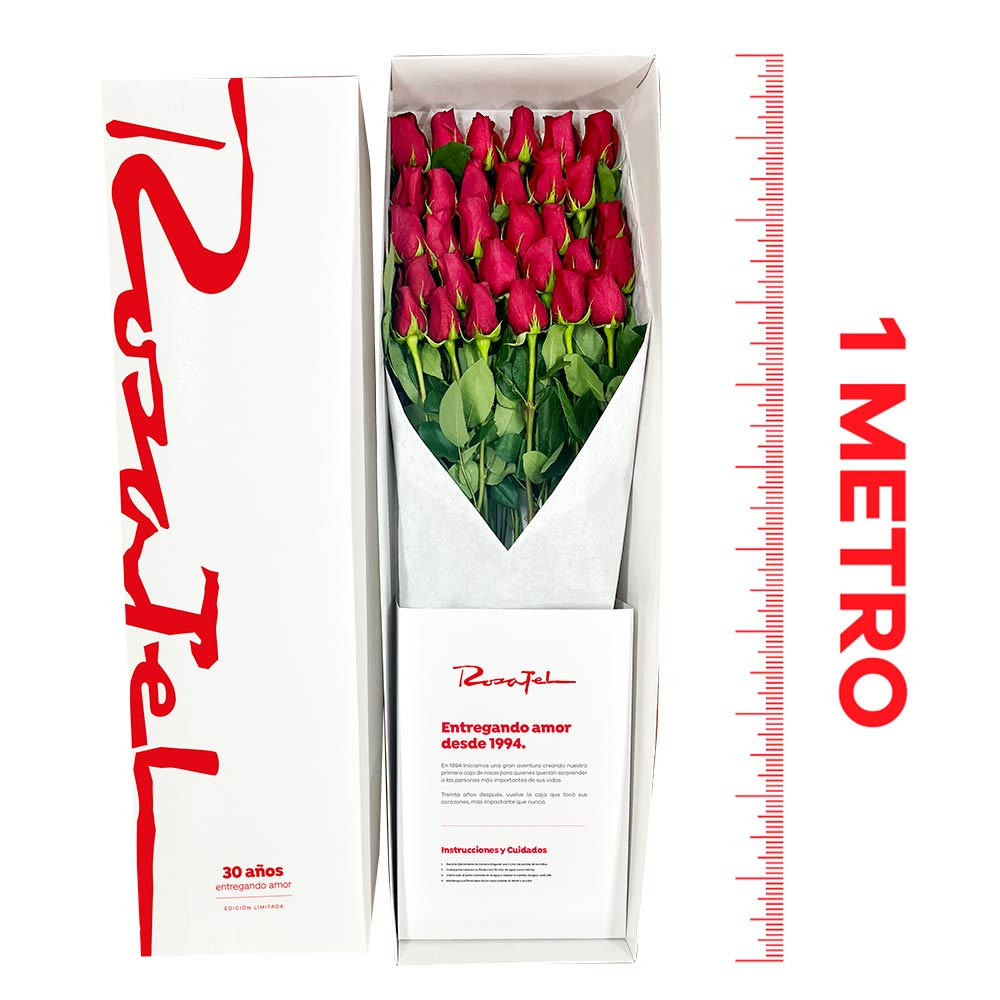 Caja Aniversario de 1Metro con 30 Rosas Rojas Rosatel