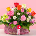 Florerías Perú arreglo canasta rosas de colores y flores Rosatel