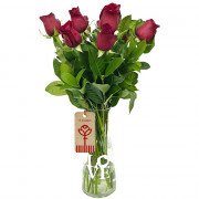 Florero Love 12 Rosas Rojas y Follaje