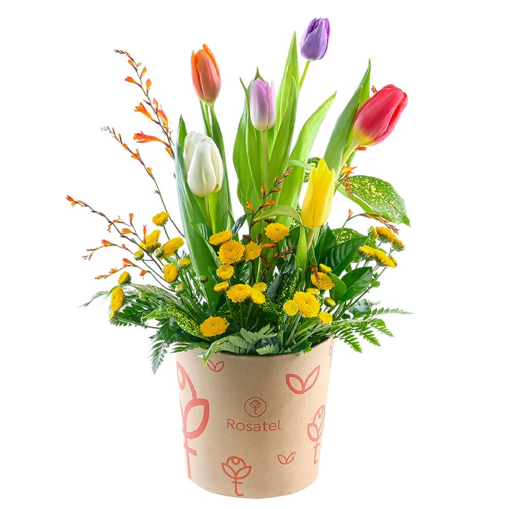 Sombrerera Natural Pequeña Tulipanes y Flores Rosatel