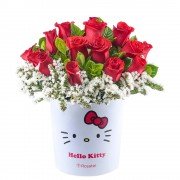 Sombrerera Lazos Hello Kitty con 15 Rosas Rojas