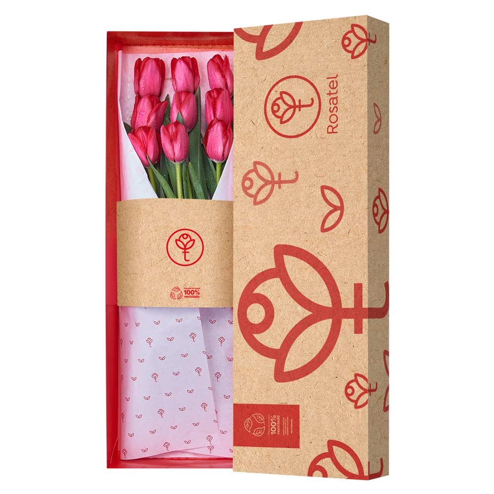 Caja 3R Natural con 9 Tulipanes Rosatel