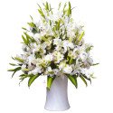 Florero Kero blanco con Liliums y flores Rosatel