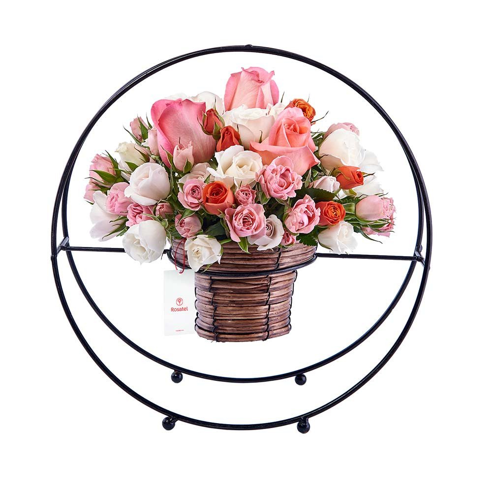 Canasta Detalle Aro con Rosas y Mini Rosas Rosatel