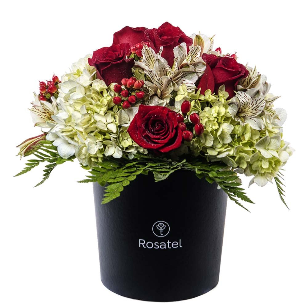 Sombrerera Negra Mediana con Rosas y Flores Rosatel