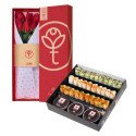 Caja 3R Roja con 6 Rosas Rojas y Súper Maki Box Rosatel
