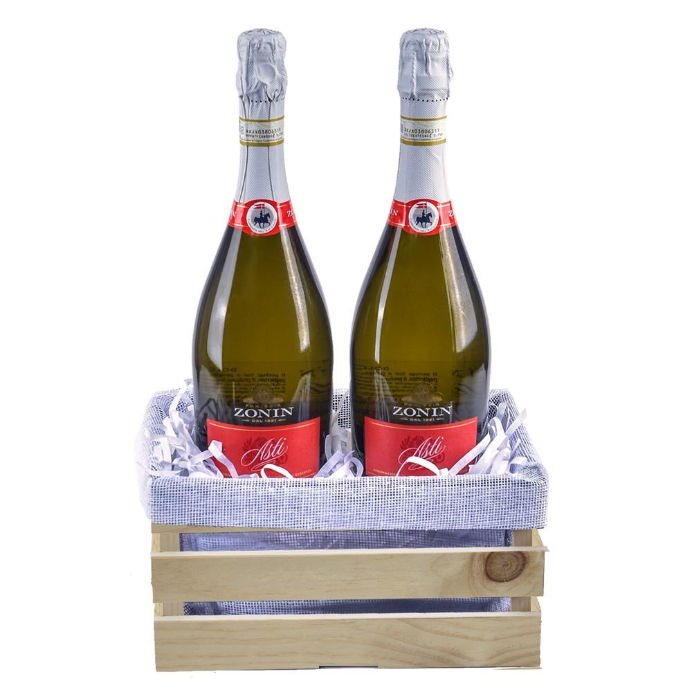 2 Asti Zonin 750 ml (Italia) en jaba de madera Rosatel