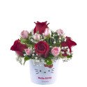 Sombrerera Lazos Hello Kitty con Rosas y Mini Rosas Rosatel