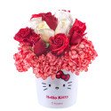 Sombrerera Lazos Hello Kitty con 10 Rosas y Hortensia Rosatel