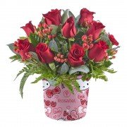 Sombrerera Corazones Hello Kitty con 15 Rosas Rojas