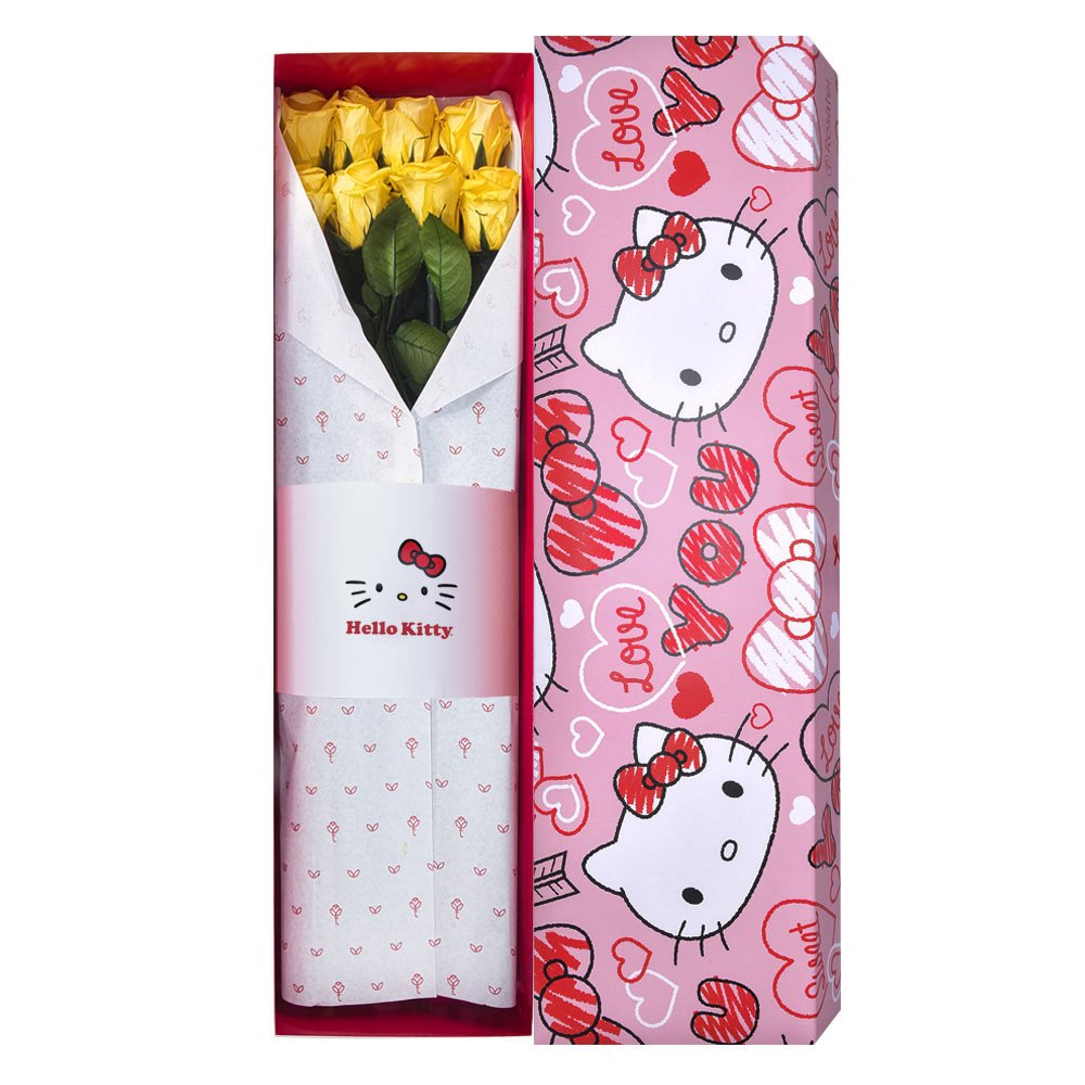 Caja Corazones Hello Kitty con 8 Rosas Preservadas Rosatel
