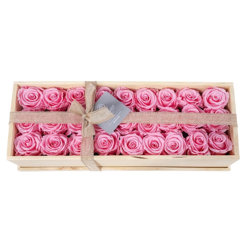 Caja de Madera con Rosas Preservadas Rosadas Rosatel