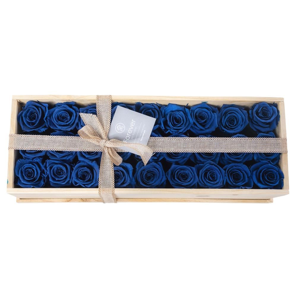 Caja de Madera con Rosas Preservadas Azul Noche Rosatel