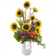 Cerámica Blanca con Girasoles Mini Rosas y Flores