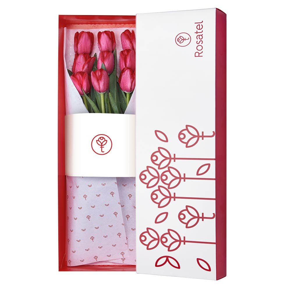 Caja Blanca con 9 Tulipanes Rosatel