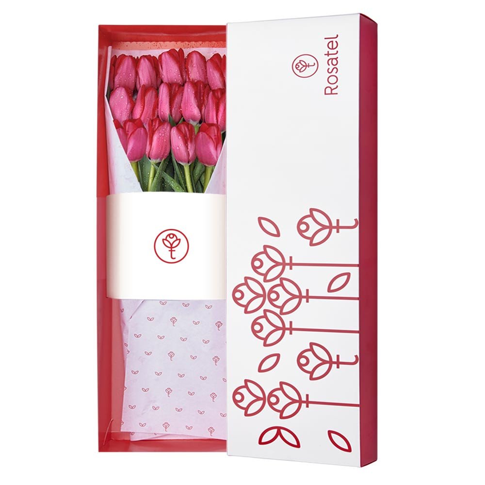 Caja Blanca con 15 Tulipanes Rosatel