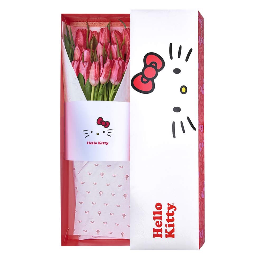 Caja Lazos Hello Kitty con 15 Tulipanes Rosatel