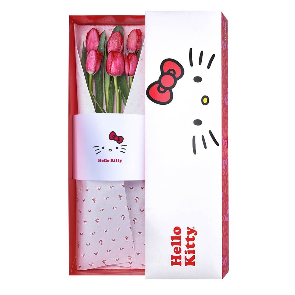 Caja Lazos Hello Kitty con 6 Tulipanes Rosatel