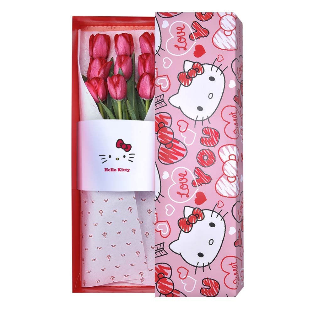 Caja Corazones Hello Kitty 9 Tulipanes Rosatel
