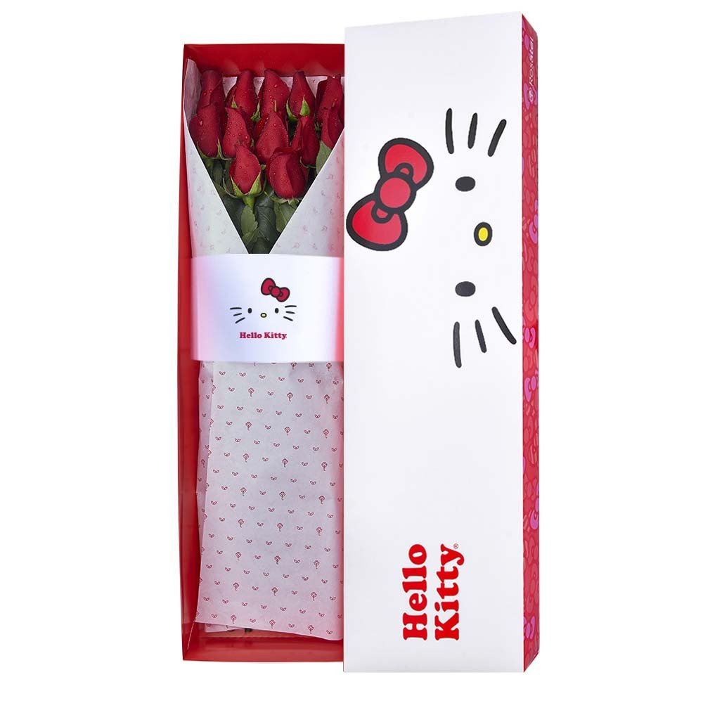 Caja Línea Lazos Hello Kitty con 12 Rosas Rosatel