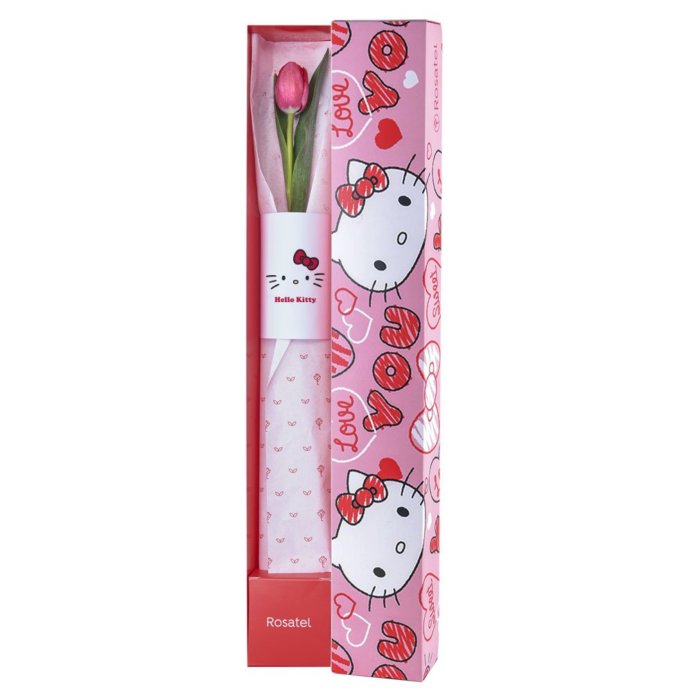 Caja Corazones Hello Kitty con 1 Tulipán Rosatel