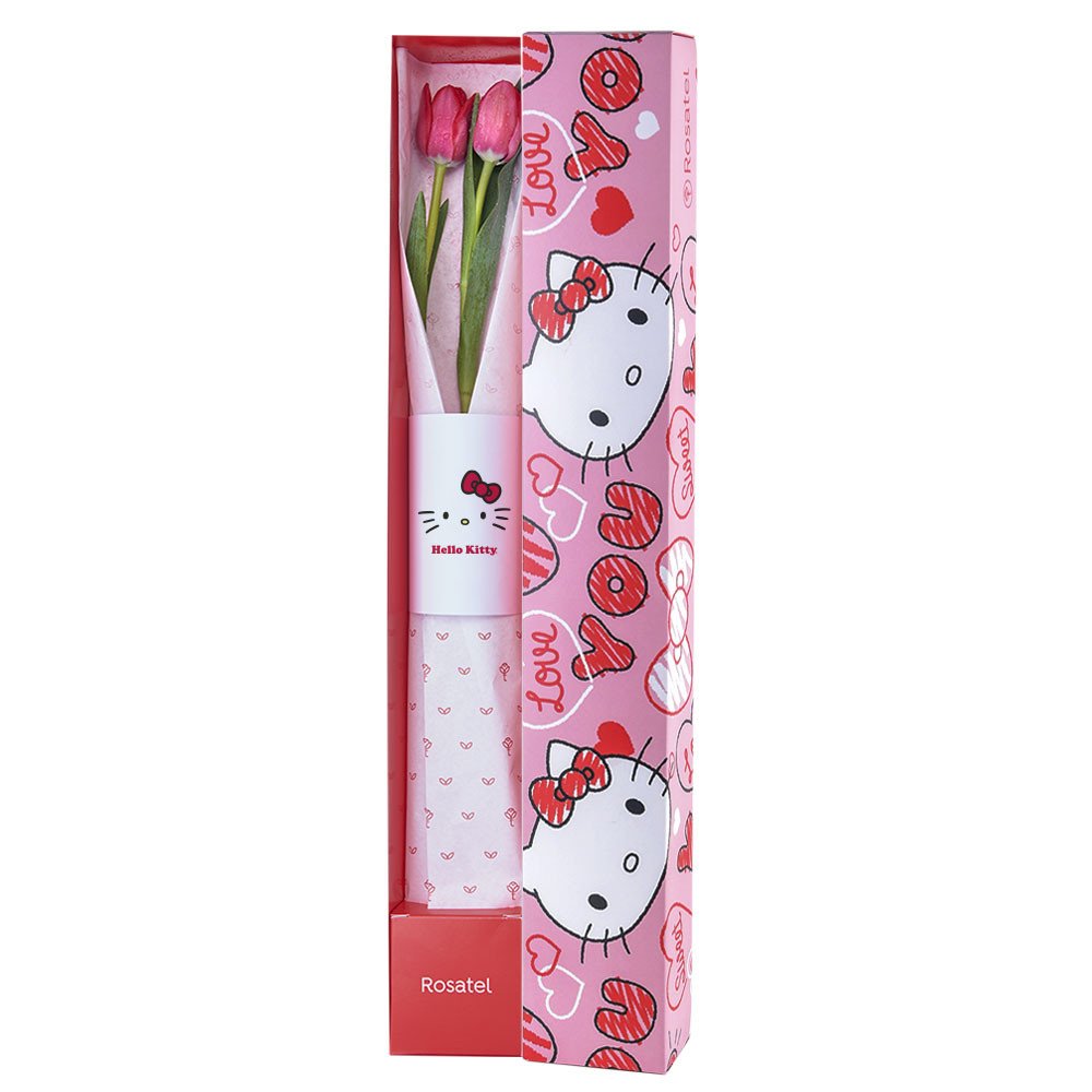 Caja Corazones Hello Kitty con 2 Tulipanes Rosatel