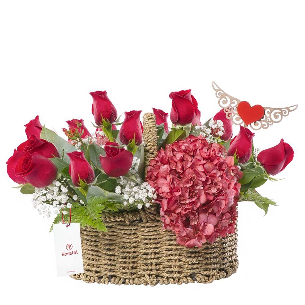 Arreglos florales de rosas canasta 18 rosas rojas Rosatel Lima