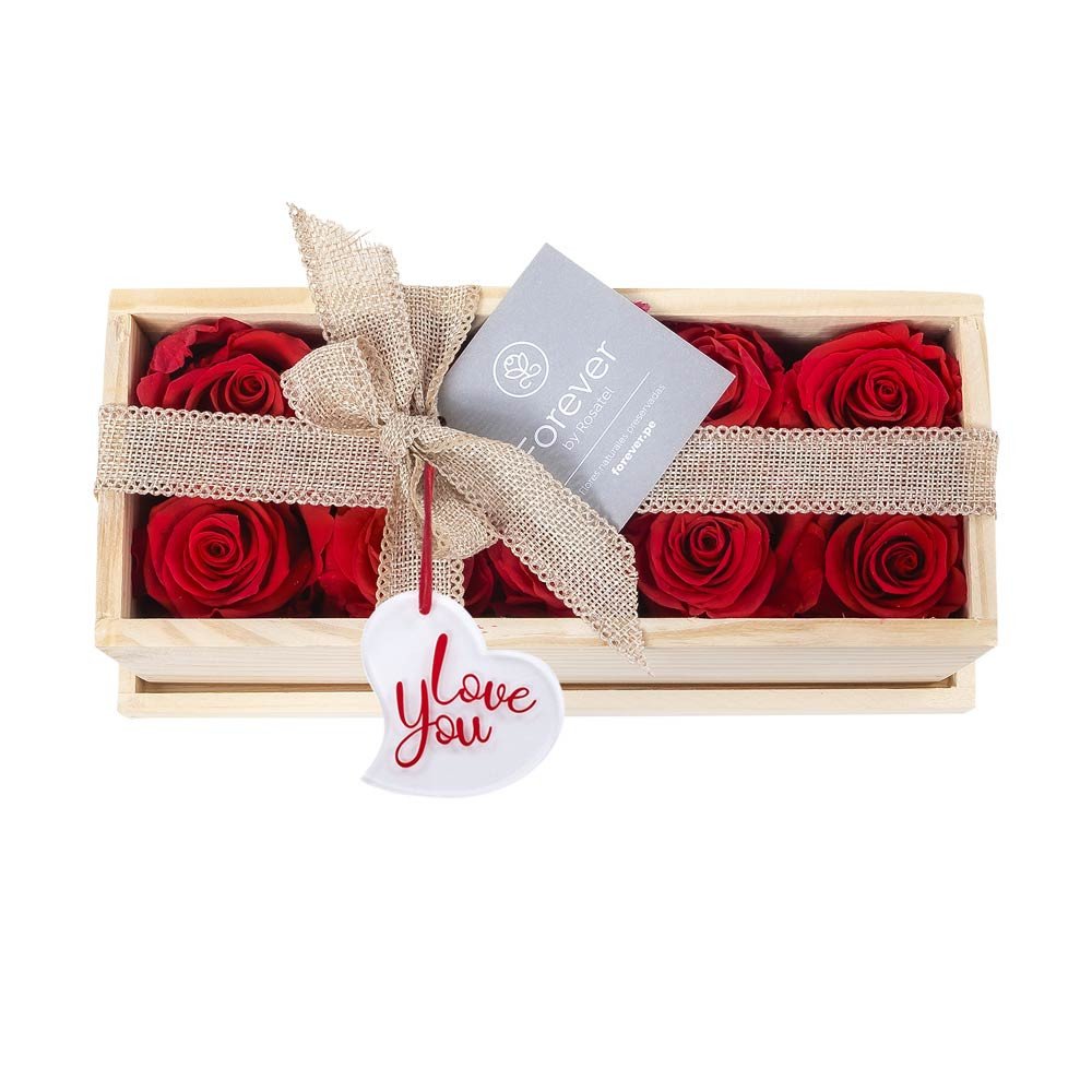 Cajita de Amor con 10 Rosas Preservadas Rojas Rosatel