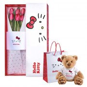 Pack Línea Lazos Hello Kitty con 6 Tulipanes Rojos y Hugo