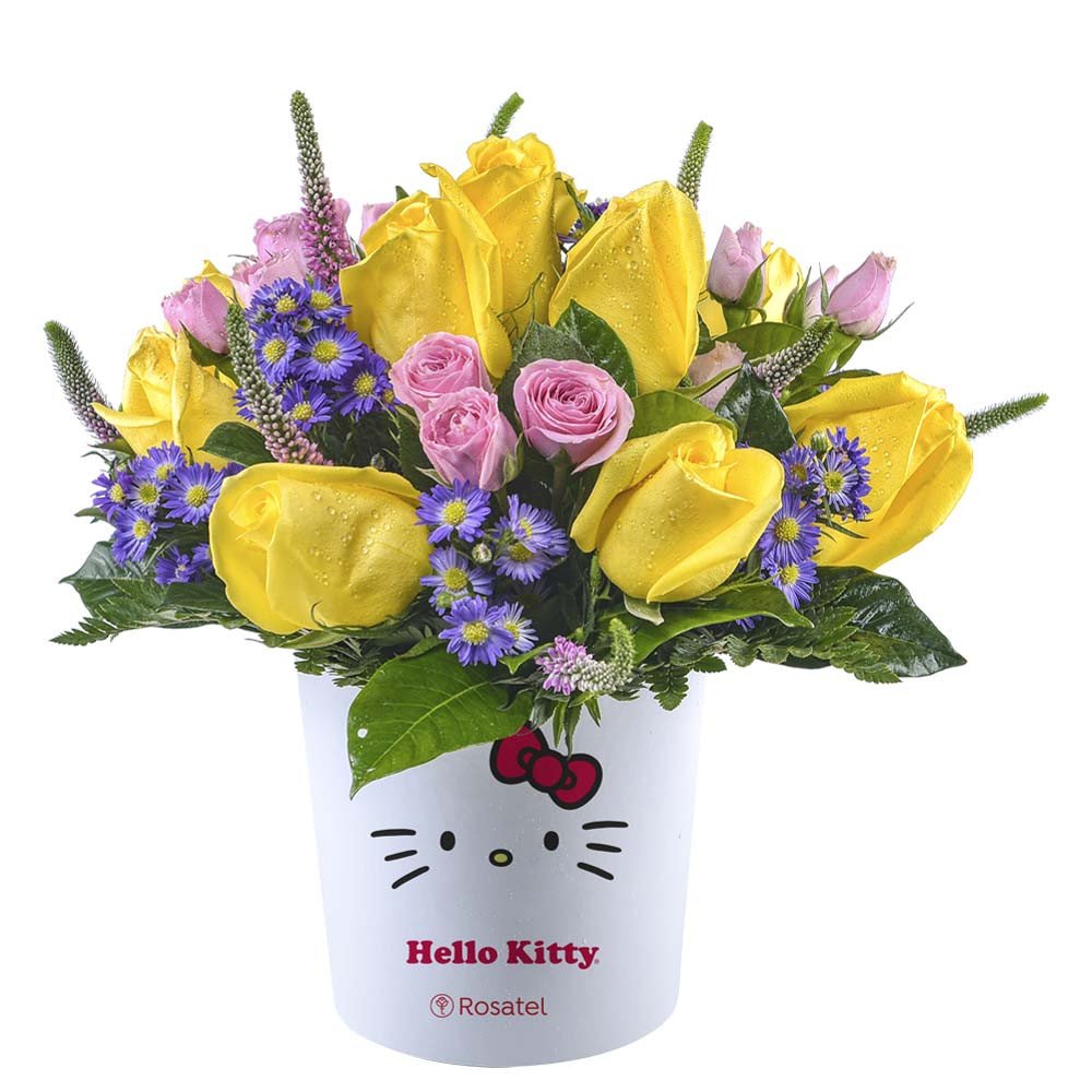 Sombrerera Lazos Hello Kitty con Rosas Amarillas y Flores Rosatel