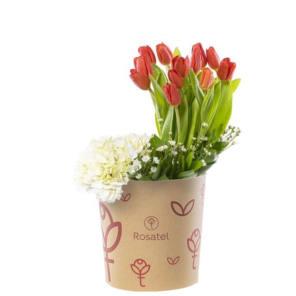 Sombrerera 3R con 12 tulipanes y flores hermosas Rosatel Lima