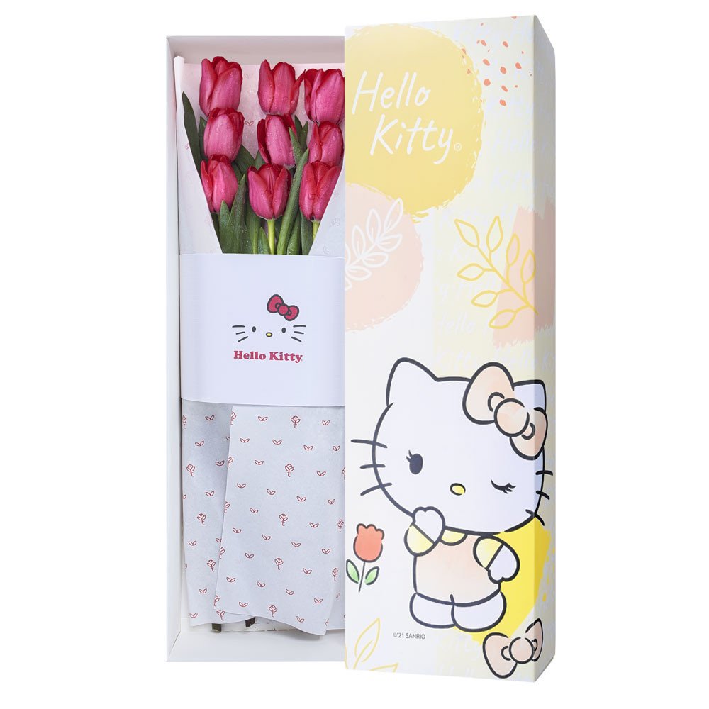 Caja Línea Floral de Hello Kitty con 9 Tulipanes Rosatel